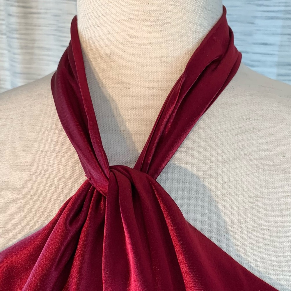 ABS by Allen Schwartz Dark Red Halter Gown - Picture 6 of 16